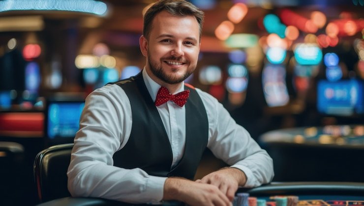 Dealer profesional mariyatogel membagikan kartu Ceme Online di studio live dengan teknologi HD